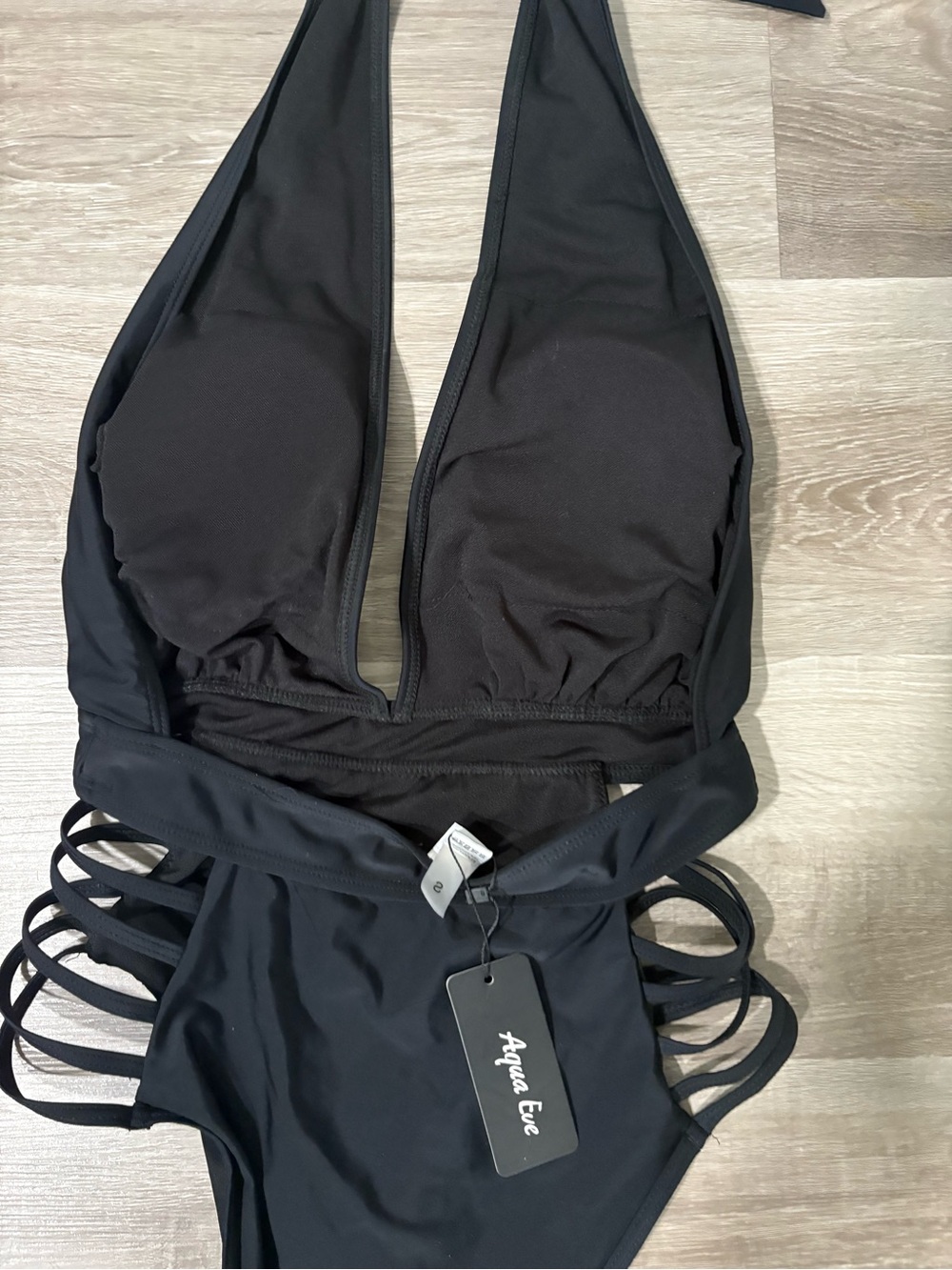 Aqua Eve Black Strappy Halter One-Piece Swimsuit - Picture 5 of 7